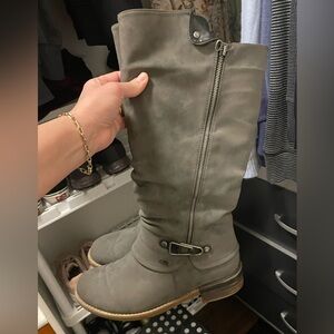 Rieker 41 Tall Grey Heeled Boots Winter Insulated Fleece